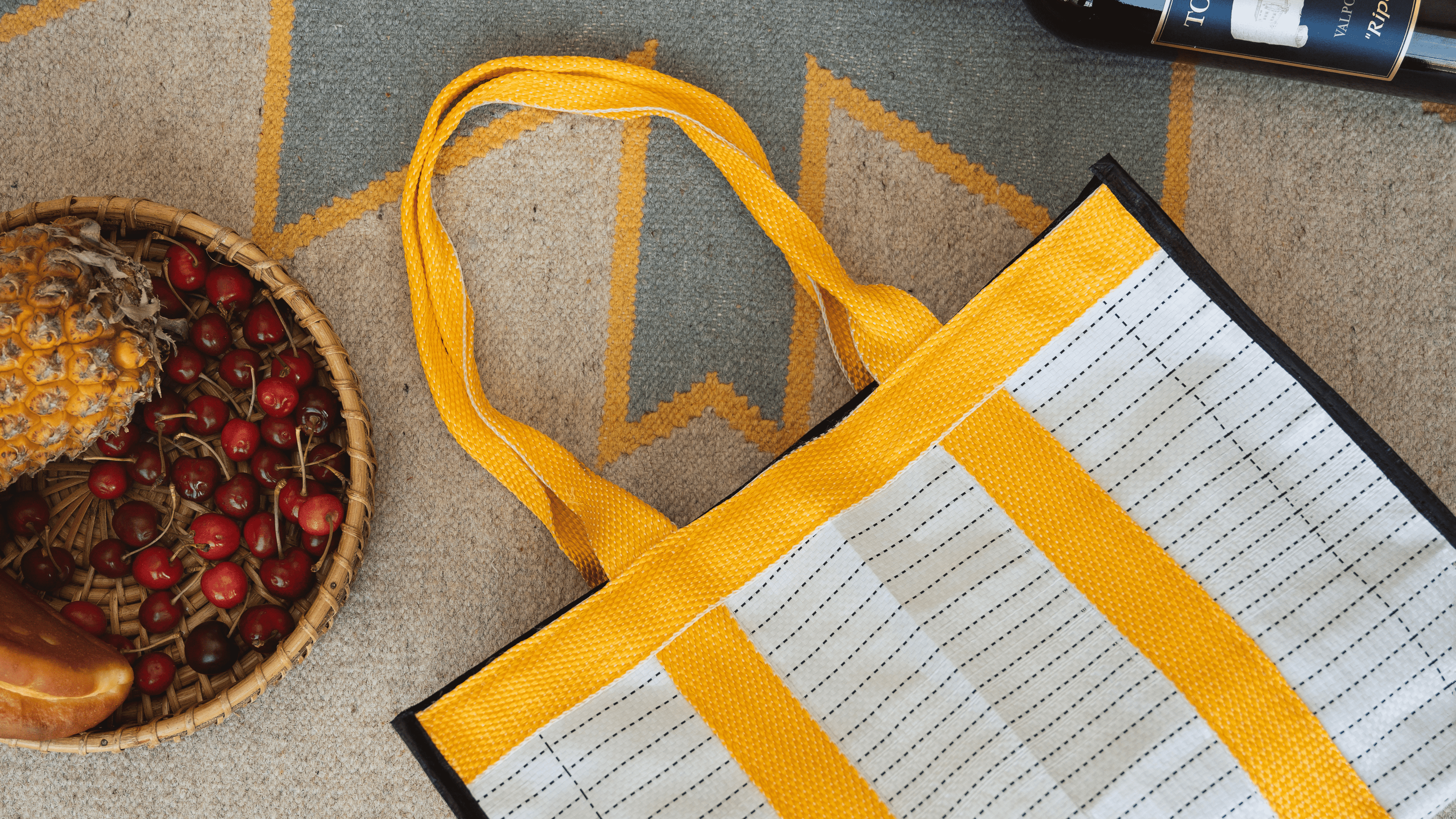 Yellow and white colored tarpaulin tote bag